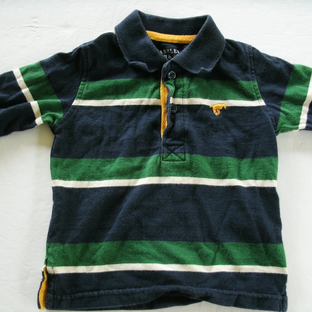 Wrangler Boys Shirt Polo Navy Green Stripe Long Sleeve Rugby 18 Months